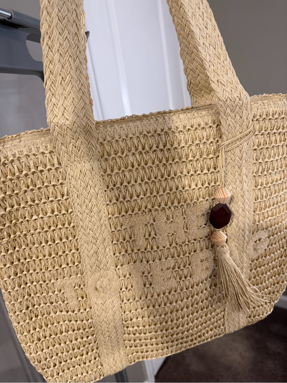Woven Straw Tote Bag - Natural Beige